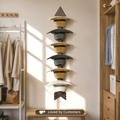 Cowboy Hat Rack Wall Mount, Solid Wood Arrow Design 6 Pieces, Cowboy Hat Holder, Western Decor, Hat Organizer Storage, Hat Hanger Hook for Entryway Closet, Walnut