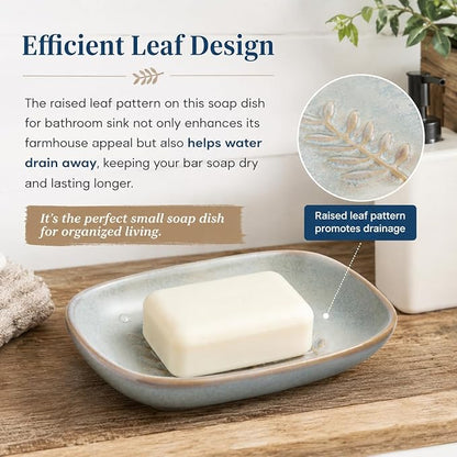 Miamolo Ceramic Soap Dish Soap Holder, Soap Lift for Bar Soap Sponge, Shower Soap Dishes for Bathroom Kitchen Counter Soap Saver Tray Keep Dry, Dishwasher Safe