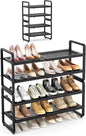 SAYZH Expandable Shoe Rack for Closet, Adjustable Metal Shoe Organizer with Sturdy Mesh Shelves for Boots & Heels, Stackable Shoe Storage for Entryway, Garage, Small Spaces (Black, 4-Tier)