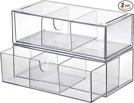 Hipiwe 2-Tier Acrylic Storage Drawer Stackable Box Hair Accessories Organizer Clear Desktop Organizer with Removable Dividers for Vanity Bathroom