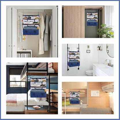 Surblue Hanging Closet Storage Bag Collapsible 3-Shelf Washable Oxford Fabric with 2 Hooks (XL 17.71 * 11.81 * 20in, Blue)