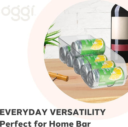OGGI Soda Can Holder - Comfortably Holds 9 Cans (14" x 5.5" x 4") - Ideal for Kitchen Organization, Pantry Storage, Fridge Organizing, Clear