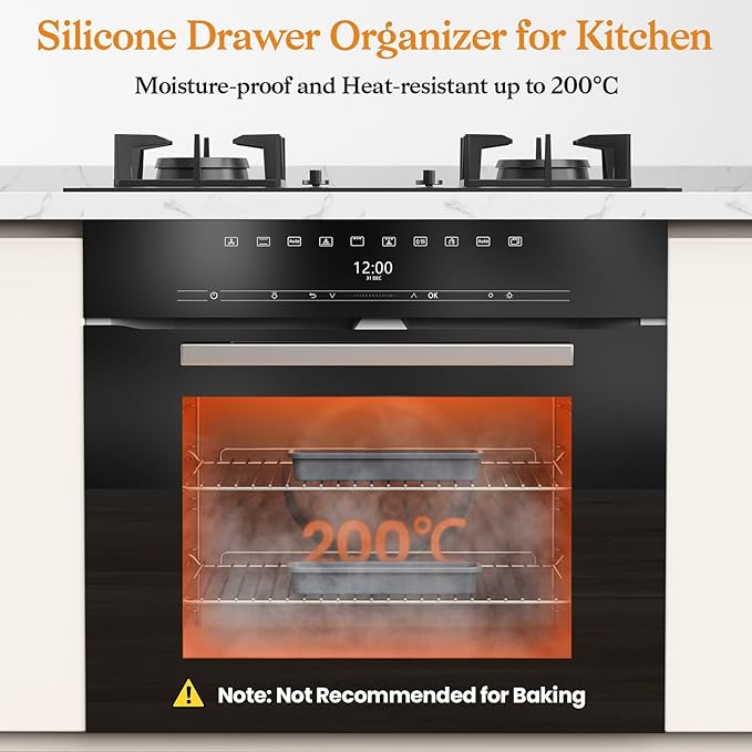 2 Pack Silicone Silverware Organizer, DIY Free Combination Utensil Drawer Organizer, Silverware Drawer Organizer, Flatware Cutlery Tray for Spoons Forks, Anti-slip Design (Grey)