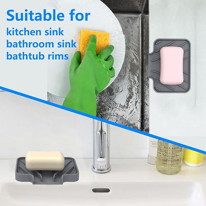 Sponge Holder for Kitchen Sink, Dish Sponge Holder & Soap Tray with Drain, Bathroom Sink Sponge Drying Rack & Perfect Organizer for Dispenser,Bottle,Cup on Sinks or Counter(5"x 3.5"Gray)