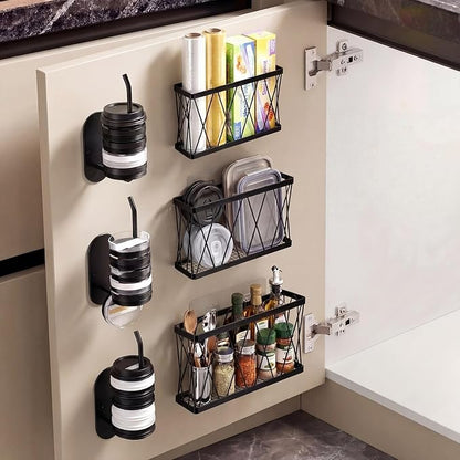 6 Pack Adhesive Cabinet Door Organizer, Lid Organizers Inside Cabinet Food Container/tumbler Lid Organizer and Storage Cup Lids Holder for Kitchen & Bathroom Wall Mounted(Black)