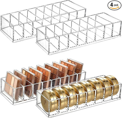 Foraineam 4 Pack Acrylic Compact Organizer Cosmetics Beauty Care Powder Holder Blushes Highlighters Eyeshadow Makeup Organizer