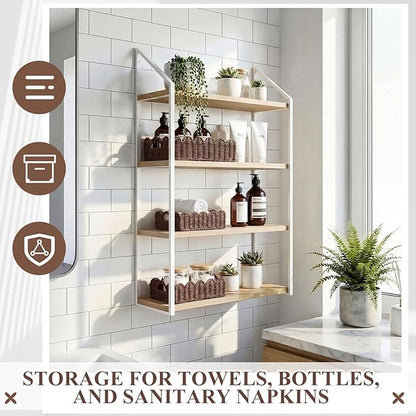 Boao 3 Pcs Boho Storage Wicker Baskets Handmade Woven Decorative Paper Rope Baskets for Organizing with Handle Countertop Toilet Paper Storage Container for Toilet Tank Top(Light Brown,Fan-shaped)