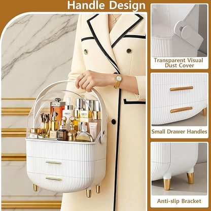 NestOrganix Makeup Organizer Skincare Organizers - Cosmetic Display Cases with Transparent Cover, SkinCare Organizers for Bathroom Countertop, Bedroom Vanity Desk, Lipstick Organizer, White