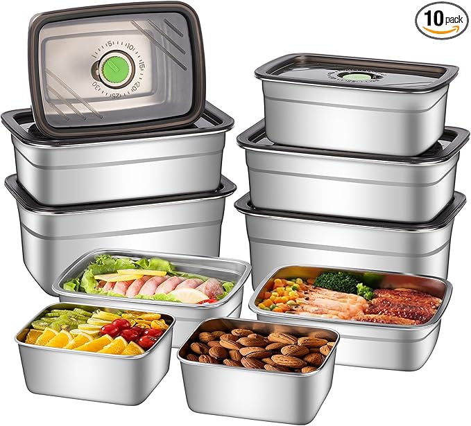 GIUOIDUO 10-Piece Stainless Steel Food Storage Container Set with Airtight Lids - Durable, Eco-Friendly Kitchen Organizers for Freshness & Convenience，Pantry, Dishwasher Safe (Various Sizes)
