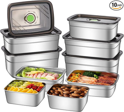 GIUOIDUO 10-Piece Stainless Steel Food Storage Container Set with Airtight Lids - Durable, Eco-Friendly Kitchen Organizers for Freshness & Convenience，Pantry, Dishwasher Safe (Various Sizes)