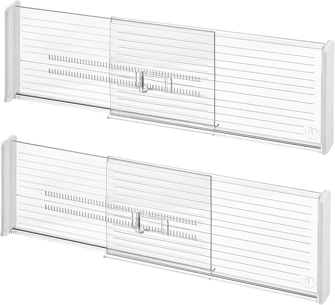 iDesign Expandable Deep Drawer Dividers for Kitchen, Dresser, or Desk Drawers - Set of 2 - Clear