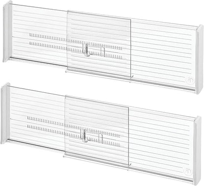 iDesign Expandable Deep Drawer Dividers for Kitchen, Dresser, or Desk Drawers - Set of 2 - Clear
