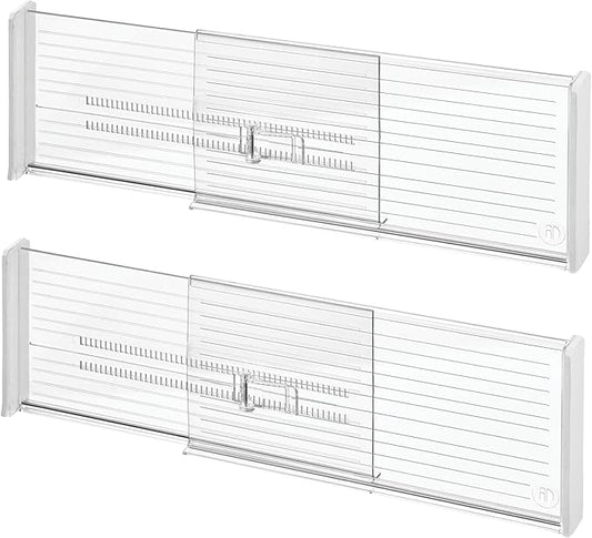 iDesign Expandable Deep Drawer Dividers for Kitchen, Dresser, or Desk Drawers - Set of 2 - Clear