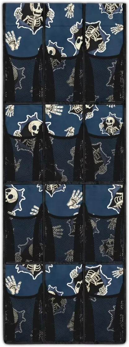 3D Skull Behind The Door Organizer, 12 Large Pockets Hanging Storage Bag for Shoes & Accessories, No Drill Easy Install for Teen Room & Gaming Room Decor