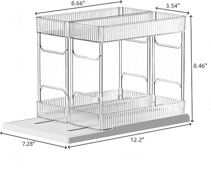 Mustorn Pull Out Spice Rack Organizer for Cabinet, Rotatable 2 Tier Slide Out Seasoning Organizer and Storage Adhesive Vertical Spice Rack Shelf Pullout for Kitchen Cabinets(2 Drawer, Acrylic)
