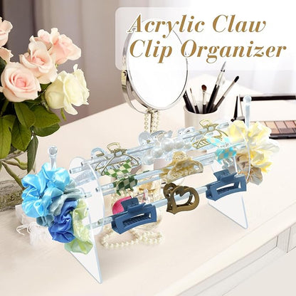 SNOWSTAR Acrylic Claw Clip Organizer Holder,360-Degree Rotating Claw Clip Holder and L-Type Storage,Hair Clip Organizer Display Clear Stand for Women and Girls