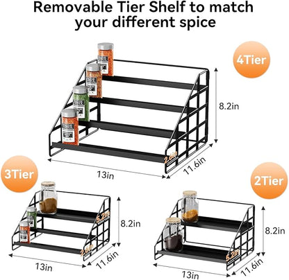 Bunoxea Spice Rack 4 Tier Kitchen Cabinet Organizer,Countertop Spice Rack,Tier Depth Adjustable Cabinet Shelf,Step Spice Organization Easy Visibility,Holds Seasoning and Condiments 2Pack