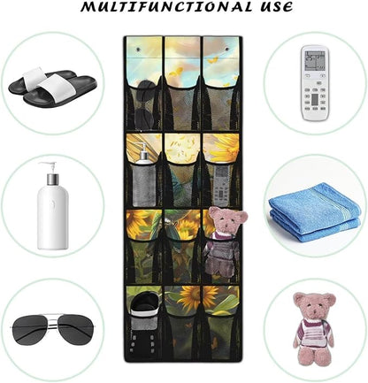 Sunflower Bird Over the Door Hanging Organizer for Closet - Large Storage Bags with Metal Hooks, Space Saving Home Organization