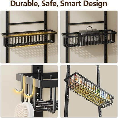 POKIPO 9 Tier Over The Door Pantry Organizer, 2 in 1 Wall Mount or Hanging Spice Rack with Adjustable Deep Basket, Heavy-Duty Seasoning Organizer and Storage for Kitchen Cabinet Closet Bathroom