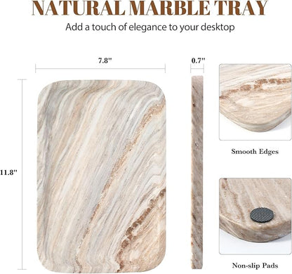 Koville Marble Tray, 12"x8" Marble Vanity Tray for Countertop Bathroom Kitchen Dresser, Decorative Catchall Trays for Perfume Jewelry, Rectangular Stone Serving Tray(Palissandro Blue