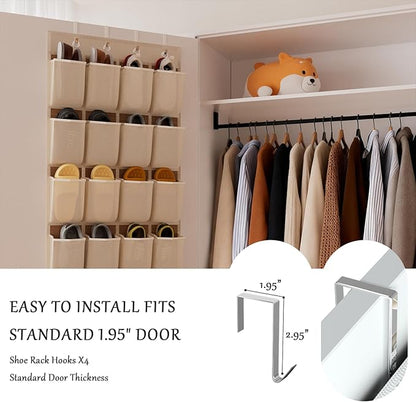 homyfort Over the Door Shoe Organizer, 24 Large Breathable Mesh Pocket,Space Saving Hanging Shoe Rack,Shoe Storage Holder for Entryway Bedroom Closet
