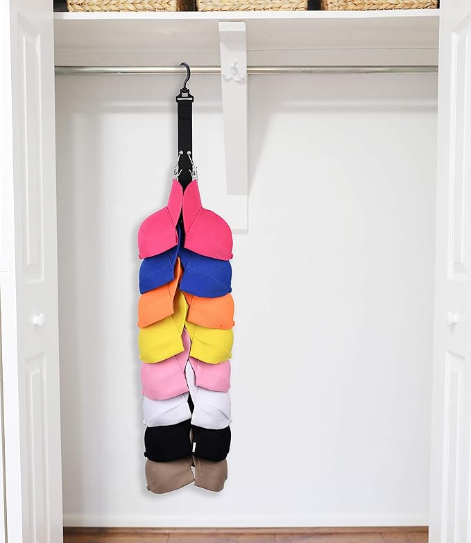 Closet Hanging Cap Organizer 16 Baseball Cap Rack Closet Hook Cap Holder Hat Storage Organizer Keep Hats Cleaner Than a Hat Rack - 2 Pack