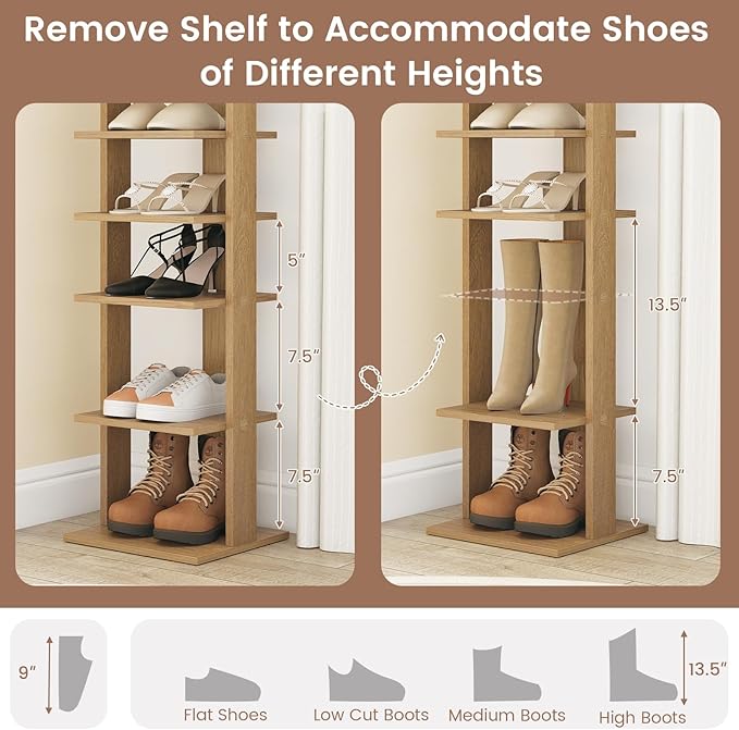 Tangkula 8-Tier Vertical Shoe Rack, Space-Saving Corner Shoe Organizer for 7 Pairs, Narrow Shoe Storage for Entryway, Front Door, or Closet