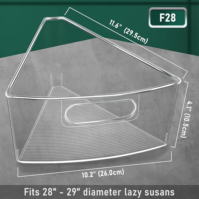 JEISSLIA Lazy Susan Cabinet Organizer Bins for 26"/ 28"/ 32" Diameter Corner Organizer, Plastic Cabinet Storage Bin, 1/8 Wedge - Food Safe, BPA Free, with Non-Slip Pads (for 28" Diameter, 8 Pack)