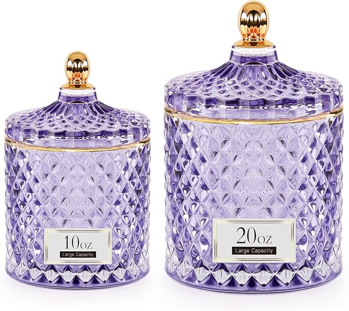 ALAMHI 2 Pack Qtip Holder Apothecary Jars with Lids, Purple Bathroom Accessories Aesthetic Room Decor Bathroom Decor Sets, Cotton Ball Storage Organizer for Cotton Swab, 20oz+10oz