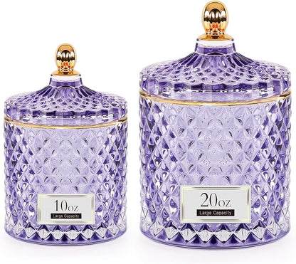 ALAMHI 2 Pack Qtip Holder Apothecary Jars with Lids, Purple Bathroom Accessories Aesthetic Room Decor Bathroom Decor Sets, Cotton Ball Storage Organizer for Cotton Swab, 20oz+10oz