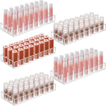 Kigley Clear Lipstick Organizer Acrylic Lip Gloss Holder Cosmetic Storage Lipstick Display Case for Women Perfume Sample Drawer Brushes Bottles Birthday Gift (5 Pcs,24 Grid)