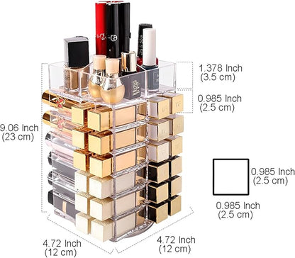 Sooyee 360 Degree Spinning Lipstick Organizer Holder 53 Spaces, Acrylic Cosmetic Display Cases for Lipstick, Brushes, Bottles, and More, Clear