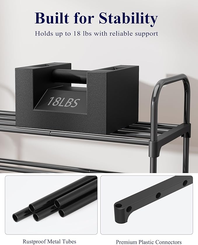Kitsure Shoe Rack - 3-Tier Space-Saving Shoe Organizer & Shoe Shelf with Handle, Easy Assembly, Sturdy Metal Shoe Rack for Closet, Entryway, Bedroom, 28.0" x 11.8" x 26.5", Black