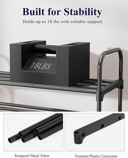 Kitsure Shoe Rack - 3-Tier Space-Saving Shoe Organizer & Shoe Shelf with Handle, Easy Assembly, Sturdy Metal Shoe Rack for Closet, Entryway, Bedroom, 28.0" x 11.8" x 26.5", Black