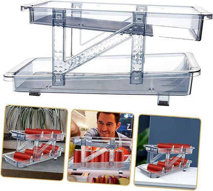 Garneck Soda Can Dispenser Double Tier Rolling Beverage Organizer for Refrigerator Stackable Drink Can Holder Convenient Automatic Front Dispensing for Kitchens and Home Use