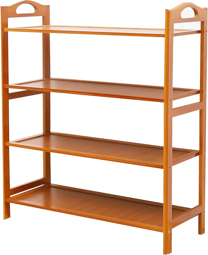 SANPON Bamboo Shoe Rack 4 Tier Shoe Organizer for Closet Entryway Shoe Rack Free Standing Shoe Shelf Flat Brown
