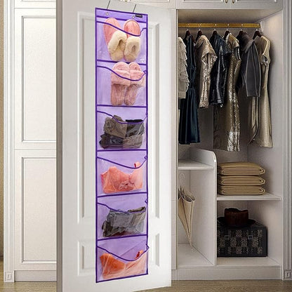 Extra Large Pockets Shoe Organizer for Closet Over The Narrow Door Hanging Shoe Holder Storage (6 Large Pockets-Purple)