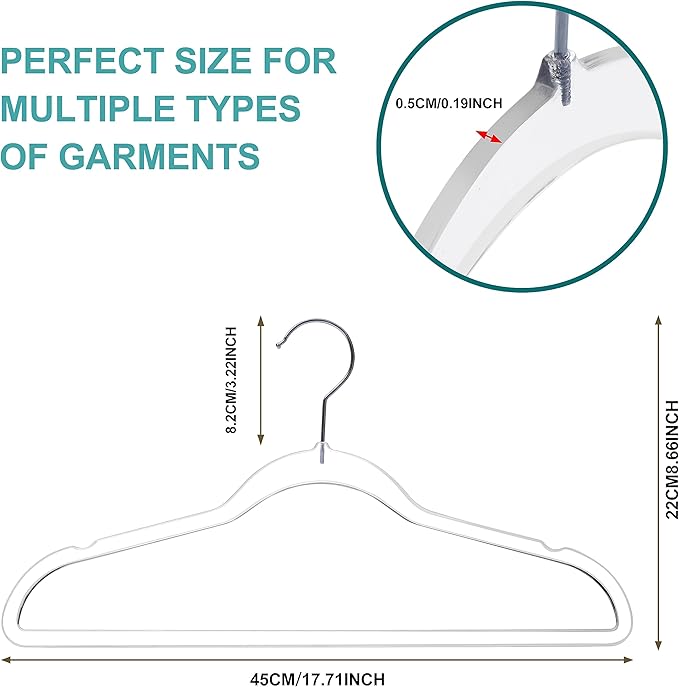 Quality Hangers Clear Plastic Hangers for Clothes | 50 Pack - 17.5 Inch | Heavy Duty Hangers Space Saving Crystal Acrylic | 360 Degree Swivel Hook and Notches (Clear, 50)