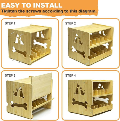Cat Food Organizer, Bamboo Can Organizer for Pantry,2 Tier Stackable Pet Food Can Organizer for Kitchen Pantry, Can Rack Organizer for Human and Pet Food Cans, FIFO Design