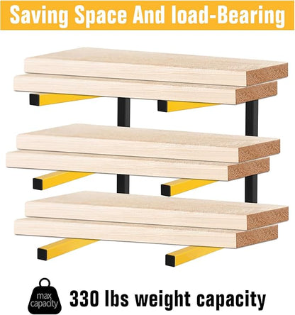 3-Level Collapsible Lumber Metal Storage Rack, Wall-Mounted Wood Organizer for Indoor and Outdoor Use, 2 Pack