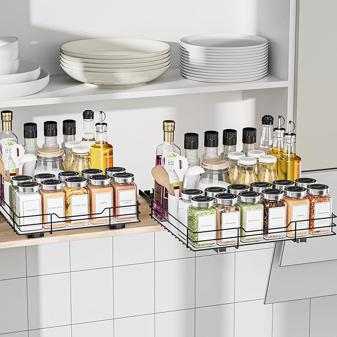 BOIVSHI Spice Rack Organizer for Cabinet, 1 Tier Pull Out Spice Rack, Spice Organizer for Cabinet, Kitchen and Pantry, Fits Spices, Sauces, Canned Food (12.5''Wx10.5''Dx2.5''H)
