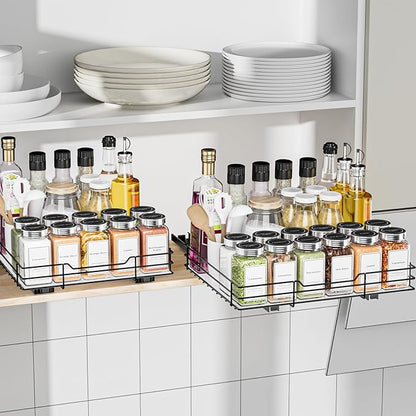 BOIVSHI Spice Rack Organizer for Cabinet, 1 Tier Pull Out Spice Rack, Spice Organizer for Cabinet, Kitchen and Pantry, Fits Spices, Sauces, Canned Food (12.5''Wx10.5''Dx2.5''H)