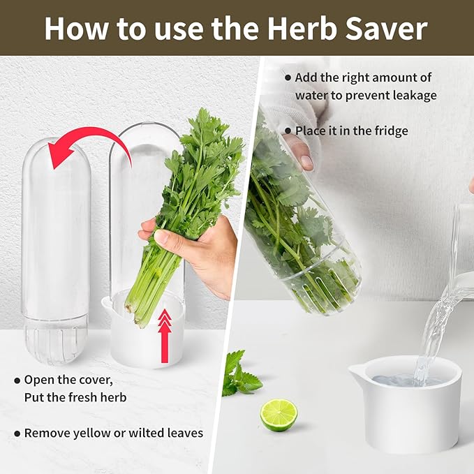 Herb Keeper for Refrigerator, Herb Saver for Refrigerator, Vegetable Preservation Bottle for Cilantro, Mint, Parsley, Asparagus, Keeps Greens Fresh for 2-3 Weeks (4PCS)