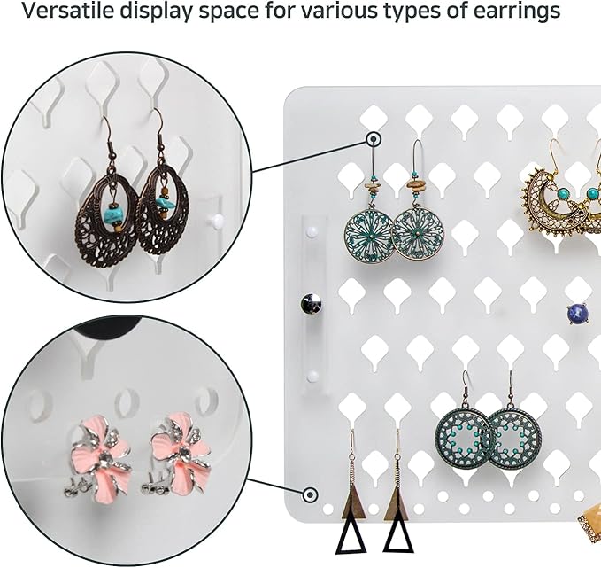 JACKCUBE DESIGN Wall Mount Earring Holder Organizer – Frosted Acrylic Jewelry Display Rack with 94 Holes (Frosted, 15.7 x 9.4 x 0.9 inches) - MK201B
