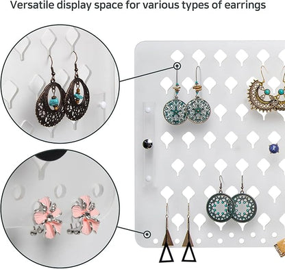 JACKCUBE DESIGN Wall Mount Earring Holder Organizer – Frosted Acrylic Jewelry Display Rack with 94 Holes (Frosted, 15.7 x 9.4 x 0.9 inches) - MK201B