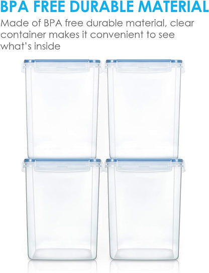 Vtopmart Large Food Storage Containers 5.2L / 175oz, 4 Pieces BPA Free Plastic Airtight Canisters for Flour, Sugar, Baking Supplies, Rice with Lids, 4 Measuring Cups and 24 Labels, Blue