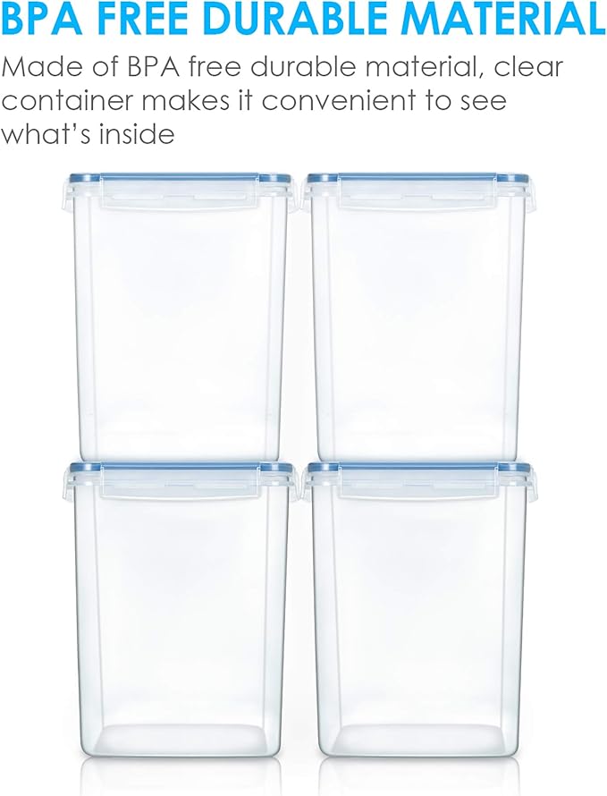 Vtopmart Large Food Storage Containers 5.2L / 175oz, 4 Pieces BPA Free Plastic Airtight Canisters for Flour, Sugar, Baking Supplies, Rice with Lids, 4 Measuring Cups and 24 Labels, Blue (Pack of 2)