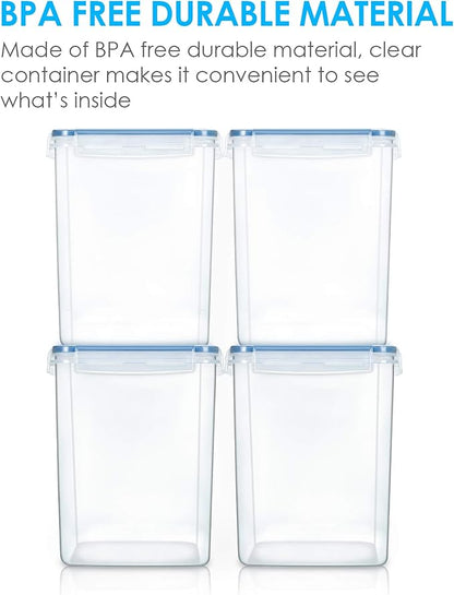 Vtopmart Large Food Storage Containers 5.2L / 175oz, 4 Pieces BPA Free Plastic Airtight Canisters for Flour, Sugar, Baking Supplies, Rice with Lids, 4 Measuring Cups and 24 Labels, Blue (Pack of 2)