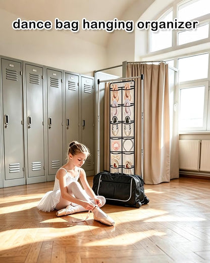 55 Inch Hanging Organizer for Dance Bag： 6-Section Mesh Hanging Shoe Rack Large Vertical Storage for Shoes accessory Dance Bag Organizer accessory White