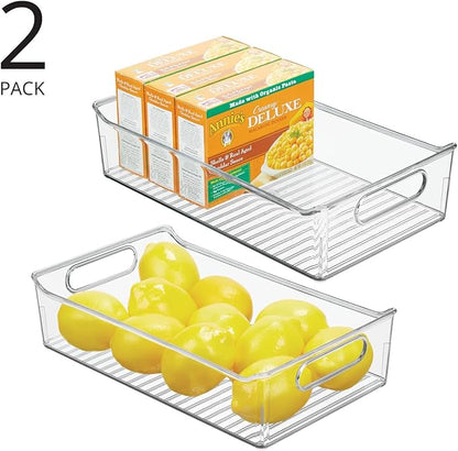 mDesign Plastic Kitchen or Pantry Storage Bins with Handles - Organization in Cabinet, Fridge or Freezer - Fruit Container for Refrigerator or Food Organizer for Pasta, Ligne Collection, 2 Pack, Clear